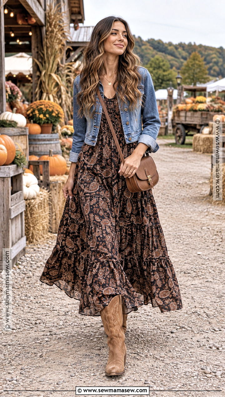 Boho Maxi Fall Dress With Cowboy Boots - 15 Affordable Fall Dresses