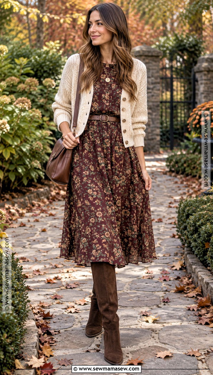 Boho Midi Dress With Suede Boots - 15 Fall Style 2026 Women Casual Ideas