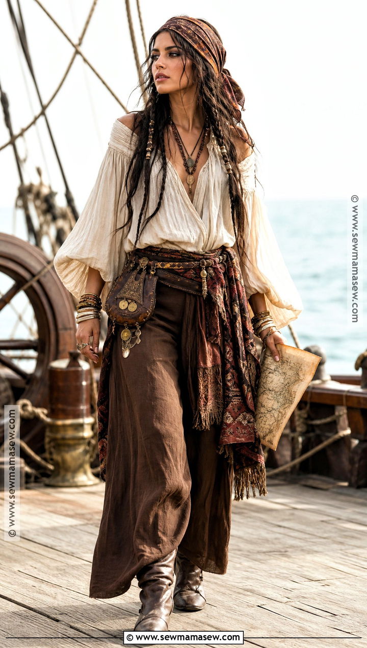 Boho Pirate Costume With Layered Scarves - 30 last minute pirate costume ideas