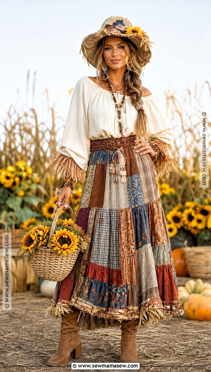 Boho Scarecrow Costume With Maxi Skirt - 50 scarecrow costume ideas