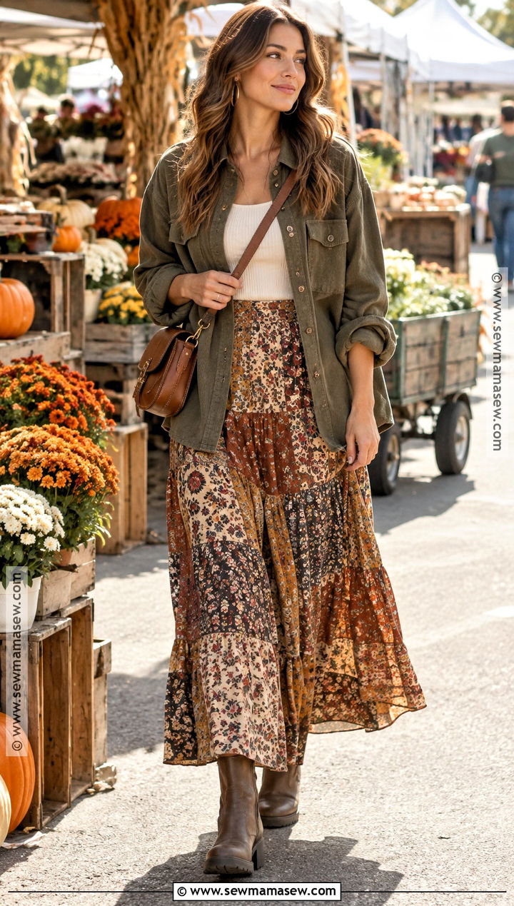 Boho Shacket With Printed Maxi Skirt - 15 Fall 2026 Boho Fashion Ideas