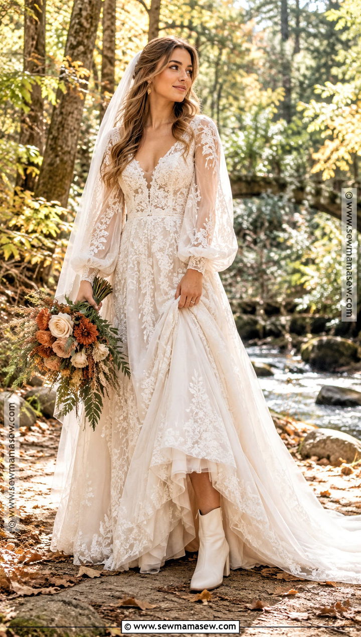 Boho Sleeve October Wedding Dress - 15 wedding dress october ideas