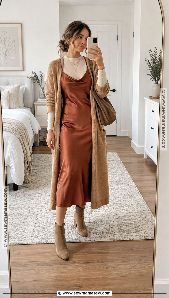 Boho Slip Dress With A Long Cardigan - 15 fall outfits 2026 boho
