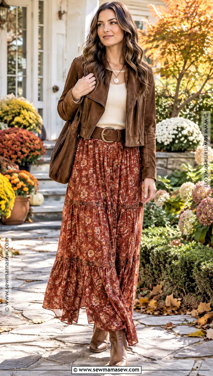 Boho Suede Jacket And Maxi Skirt Fall Outfit - 15 fall fashion 2026 aesthetic ideas