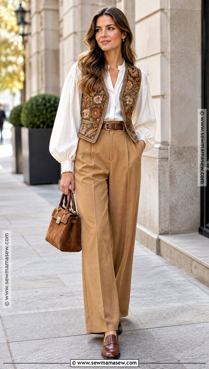 Boho Tailored Vest With Wide Leg Trousers - 15 fall outfits 2026 boho