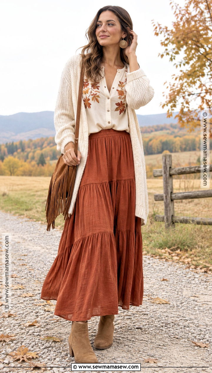 Boho Thanksgiving Shirt With Maxi Skirt - 25 Thanksgiving Shirts