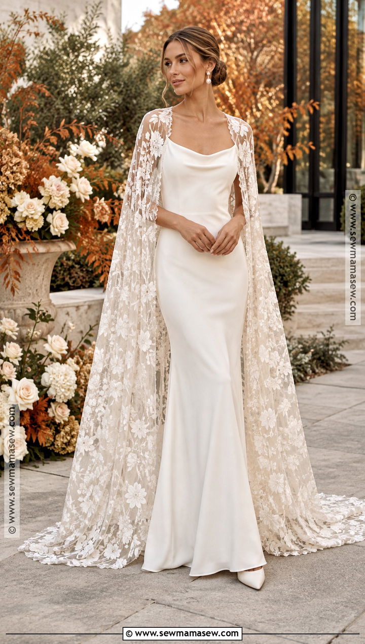 Boho Wedding Dress With A Cape - 15 fall boho wedding dress ideas