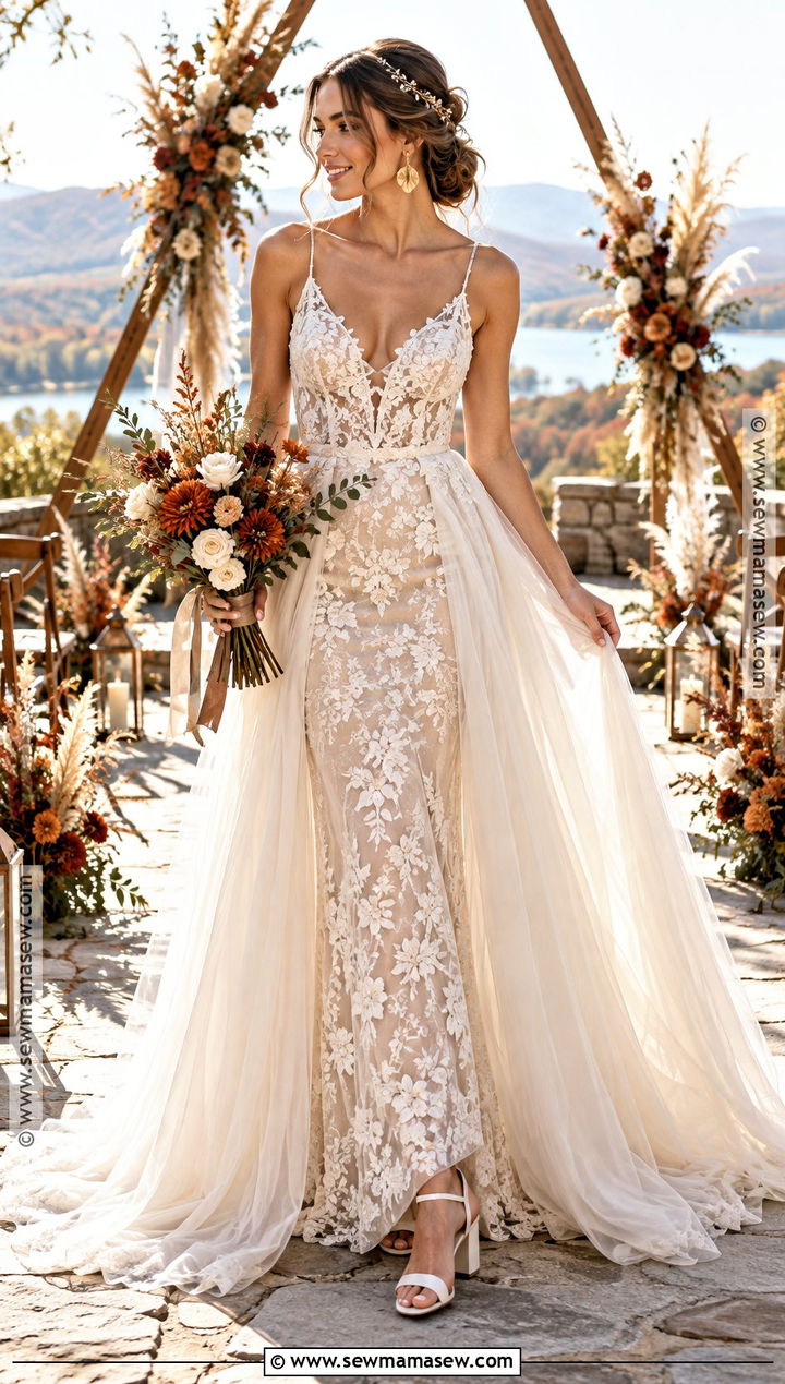 Boho Wedding Dress With A Detachable Skirt - 15 fall boho wedding dress ideas