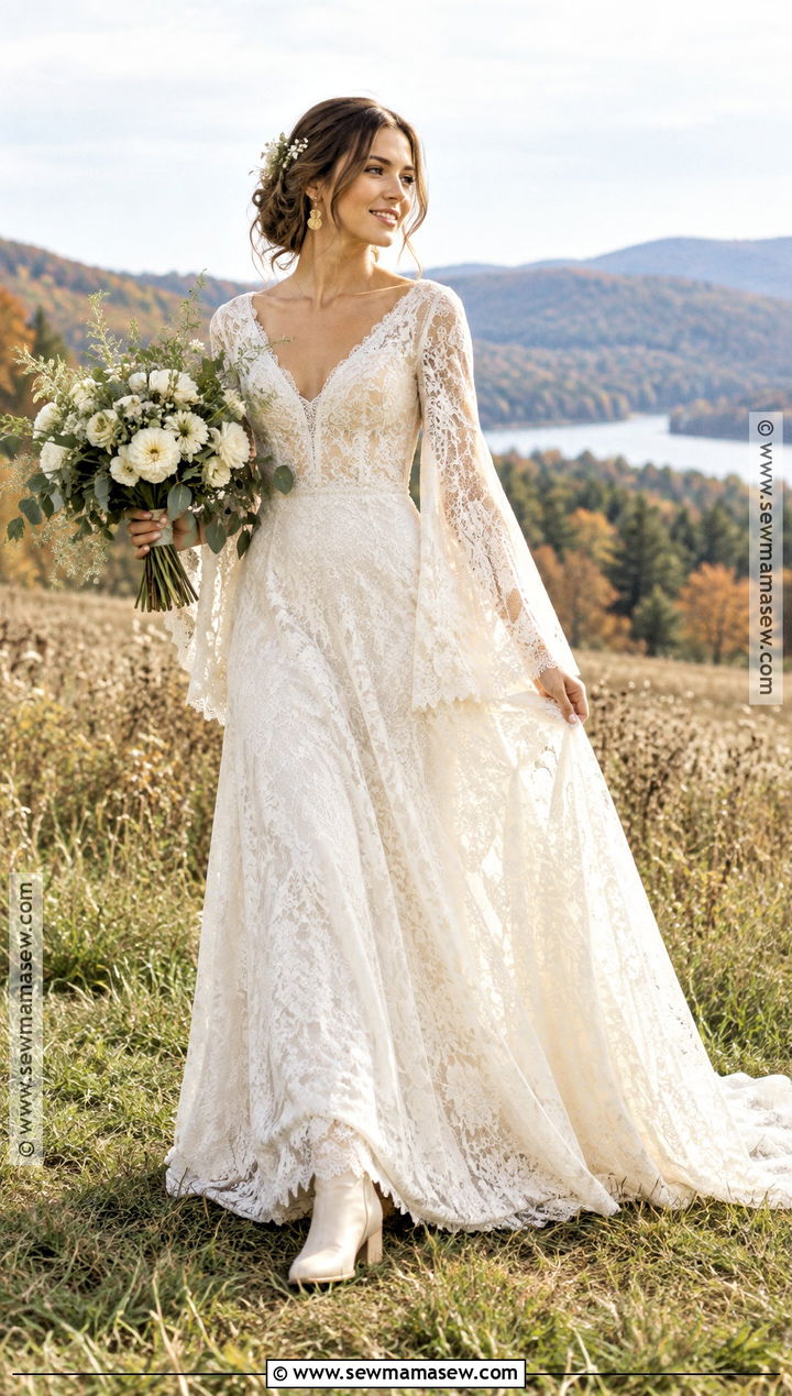 Boho Wedding Dress With Bell Sleeves - 15 Wedding Dresses Fall Wedding