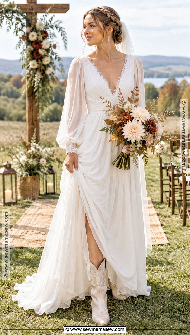 Boho Wedding Dress With Bishop Sleeves - 15 fall boho wedding dress ideas