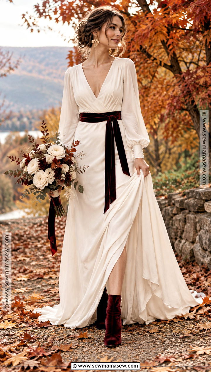 Boho Wedding Dress With Velvet Details - 15 autumn boho wedding dress ideas