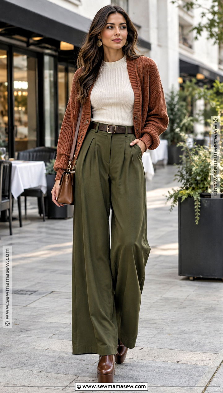 Boho Wide Leg Pants With Fitted Knit Top - 15 boho date night outfit fall ideas