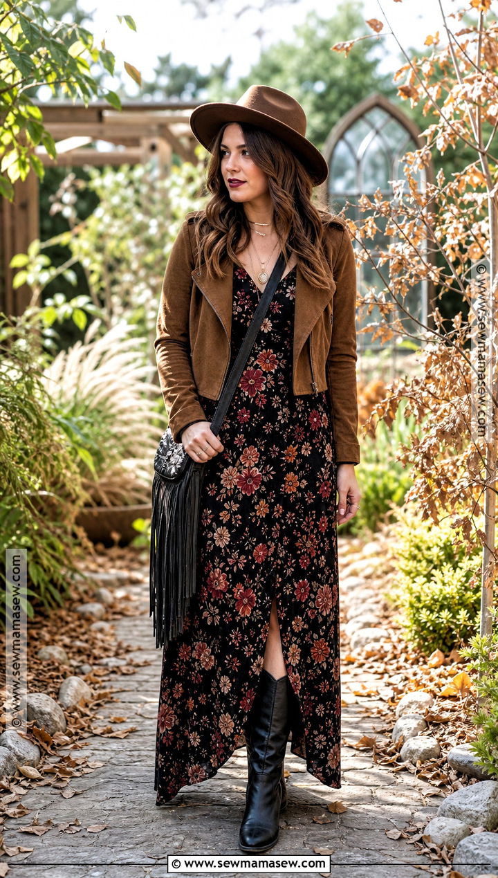 Boho Witch Halloween Outfit With Floral Maxi Dress - 30 Halloween Fashion Outfits