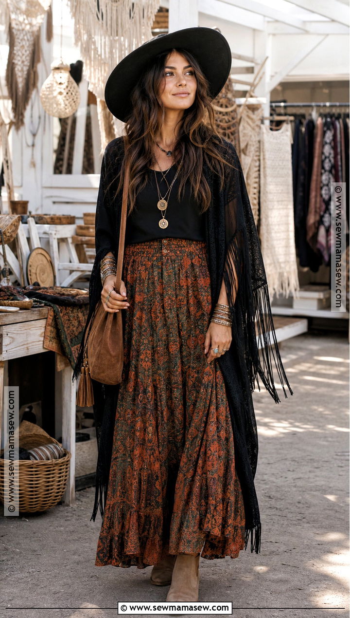 Boho Witch Outfit With Kimono - 50 witch outfit ideas