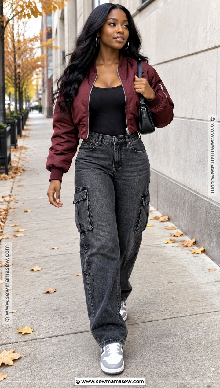 Bomber Jacket And Cargo Jeans Fall Outfit - 15 Fall Looks for Black Women 2026