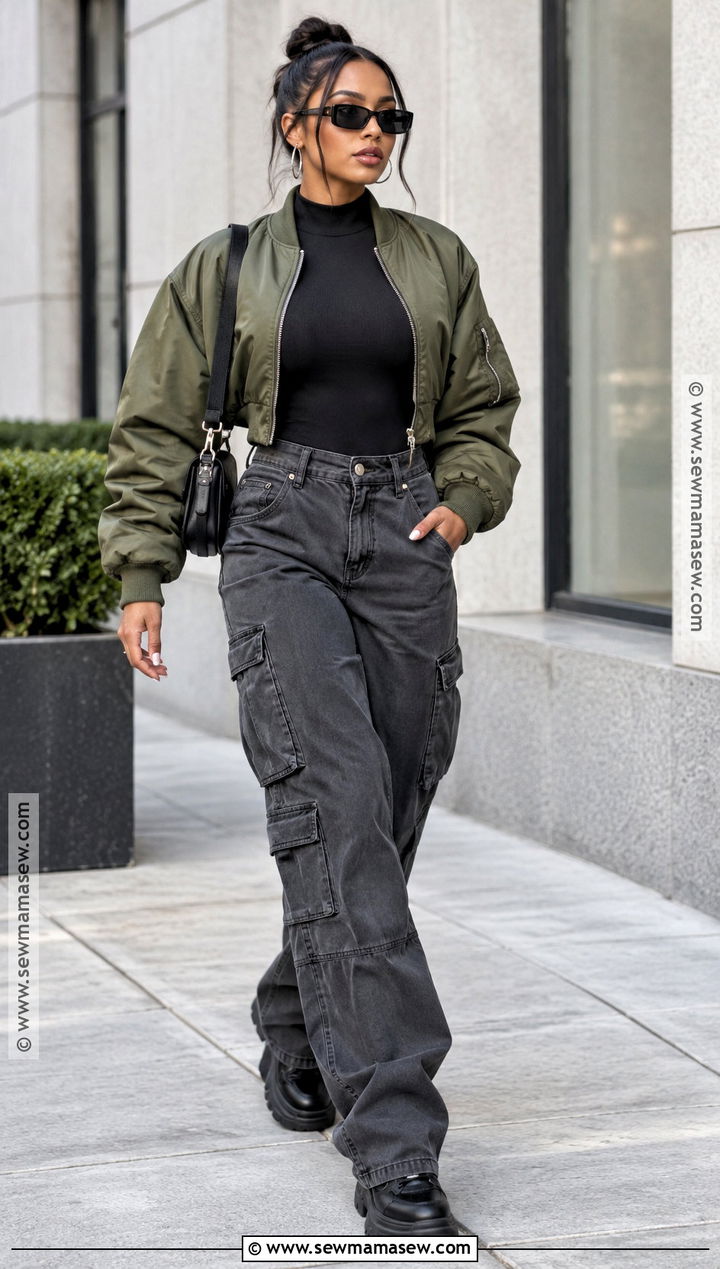 Bomber Jacket And Cargo Pants Fall Baddie Outfit - 15 fall outfits women baddie