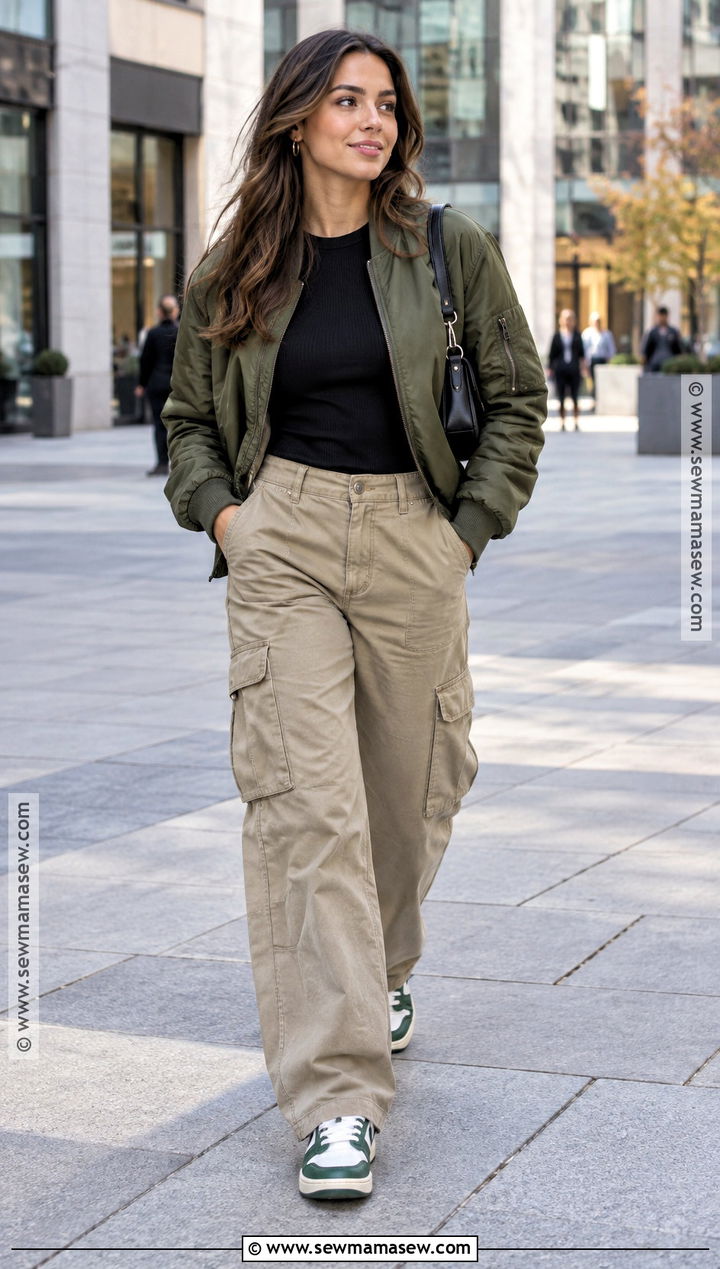 Bomber Jacket And Cargo Pants Fall Outfit - 30 casual fall outfits for women
