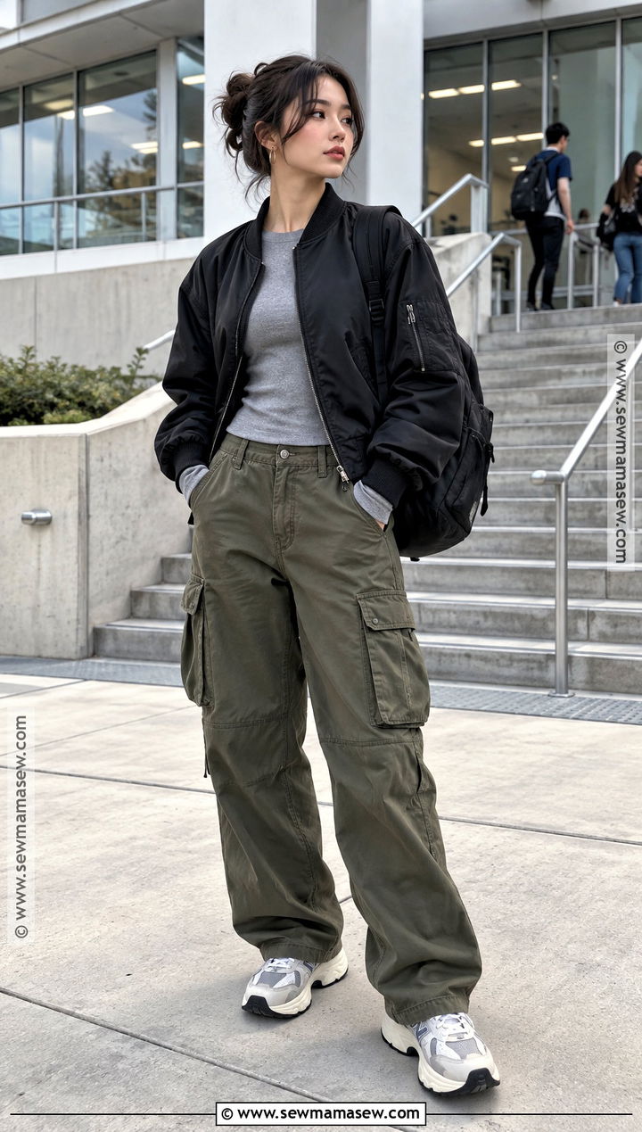 Bomber Jacket And Cargo Pants School Outfit - 25 cute fall outfits for school