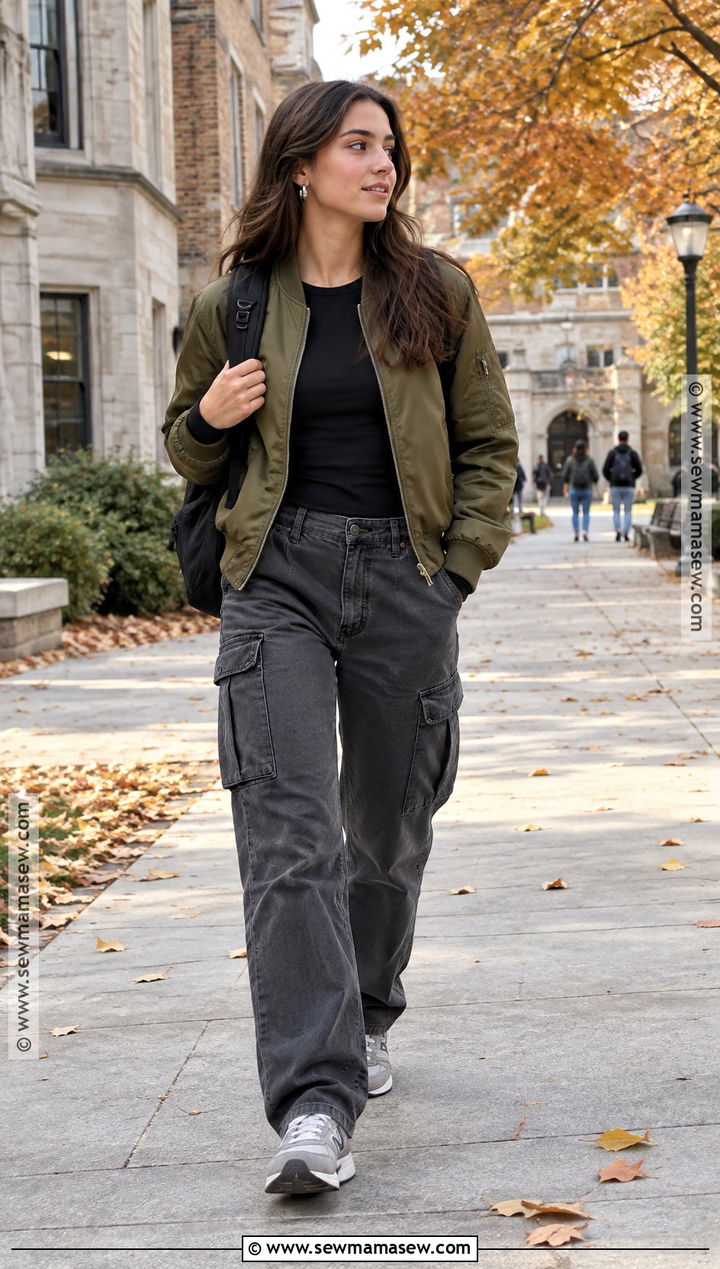 Bomber Jacket And Cargo Trousers Uni Outfit - 25 uni fits autumn