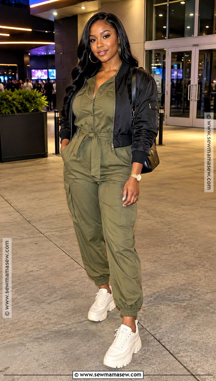 Bomber Jacket And Casual Jumpsuit Fall Date Night Outfit - 15 fall date night outfit black women casual ideas