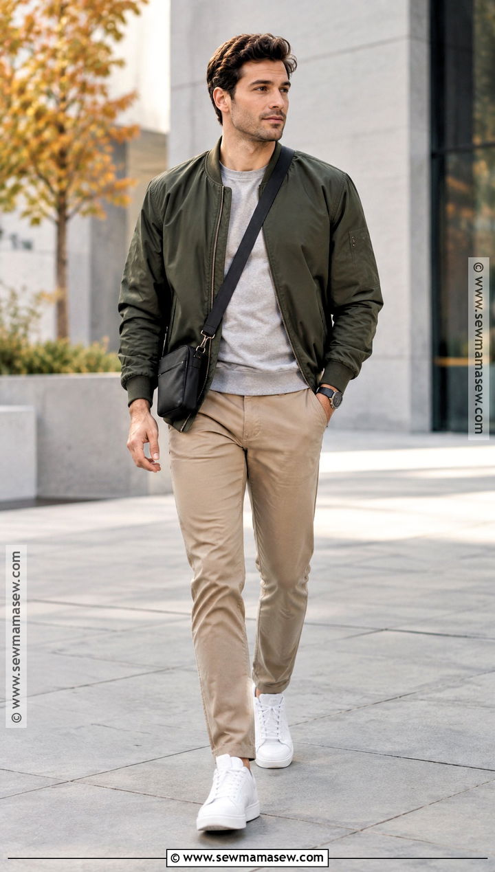 Bomber Jacket And Chinos Fall Outfit - 20 fall outfit ideas for men