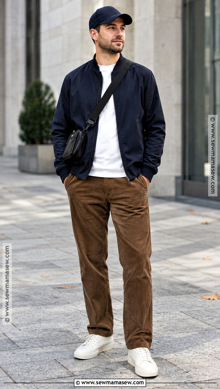 Bomber Jacket And Corduroy Pants Fall Outfit - 25 Fall Mens Outfits