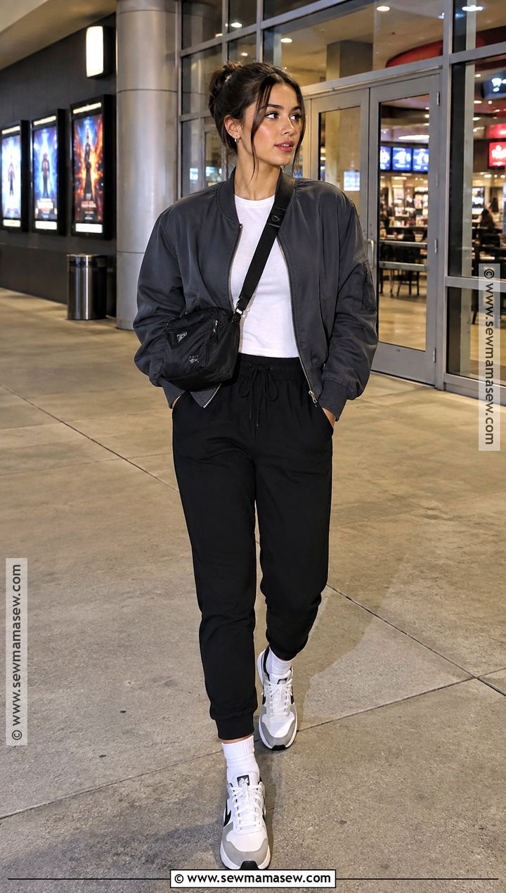 Bomber Jacket And Joggers Fall Movie Date Outfit - 15 casual movie date outfit fall ideas