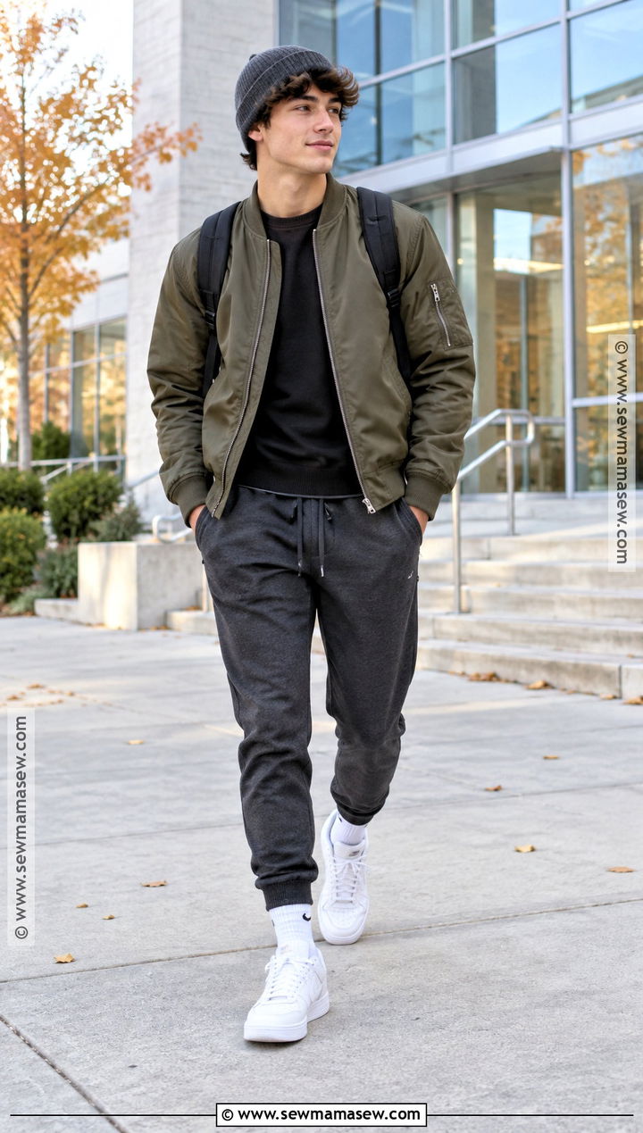 Bomber Jacket And Joggers School Outfit - 20 cold fall outfits school