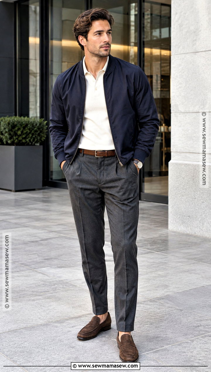Bomber Jacket And Knit Polo Fall Outfit - 15 fall outfits 2026 for men