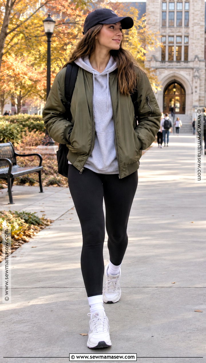Bomber Jacket And Leggings Autumn Uni Outfit - 25 autumn uni outfits