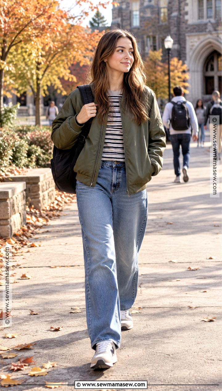 Bomber Jacket And Loose Fit Jeans School Outfit - 25 autumn outfits for school