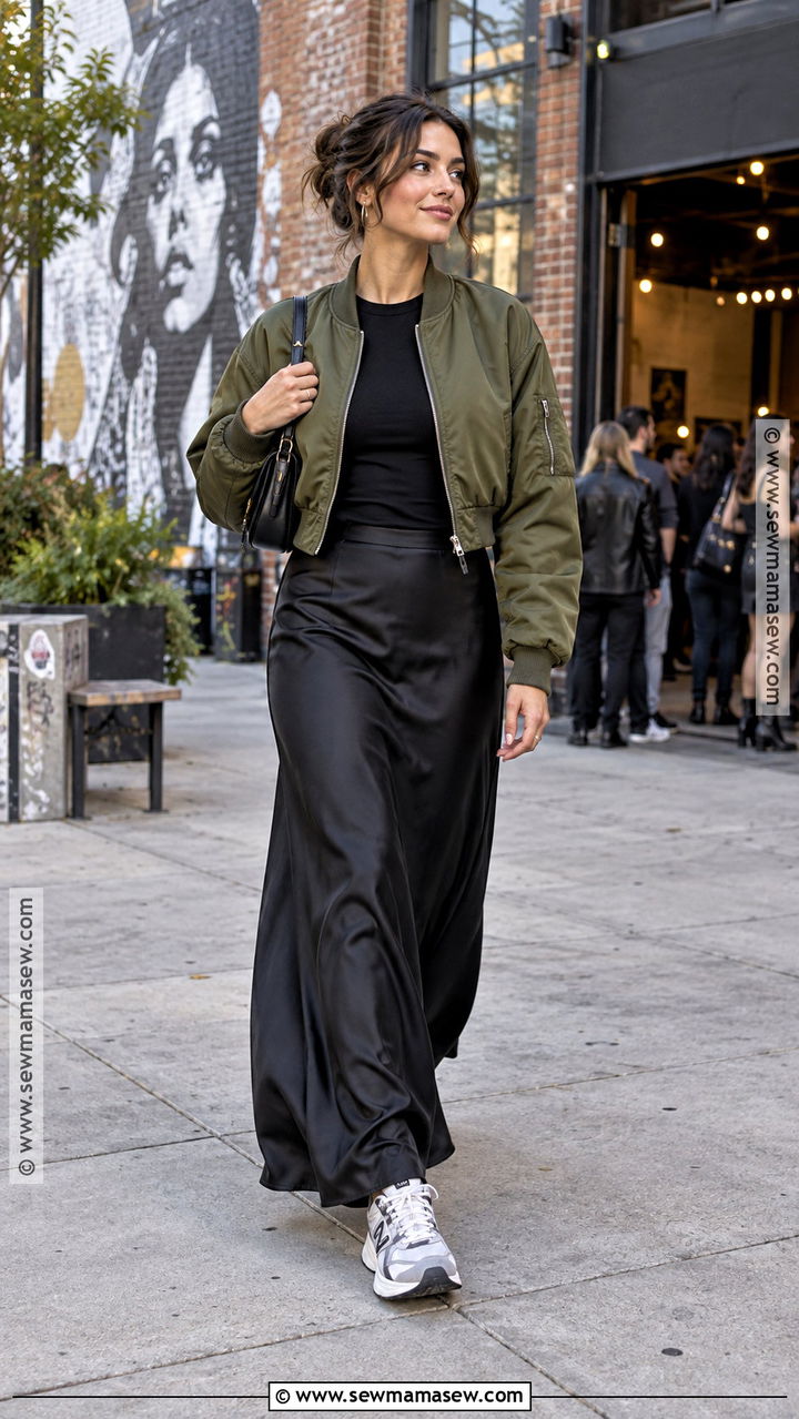 Bomber Jacket And Maxi Skirt Date Night Outfit - 20 casual fall date night outfit ideas