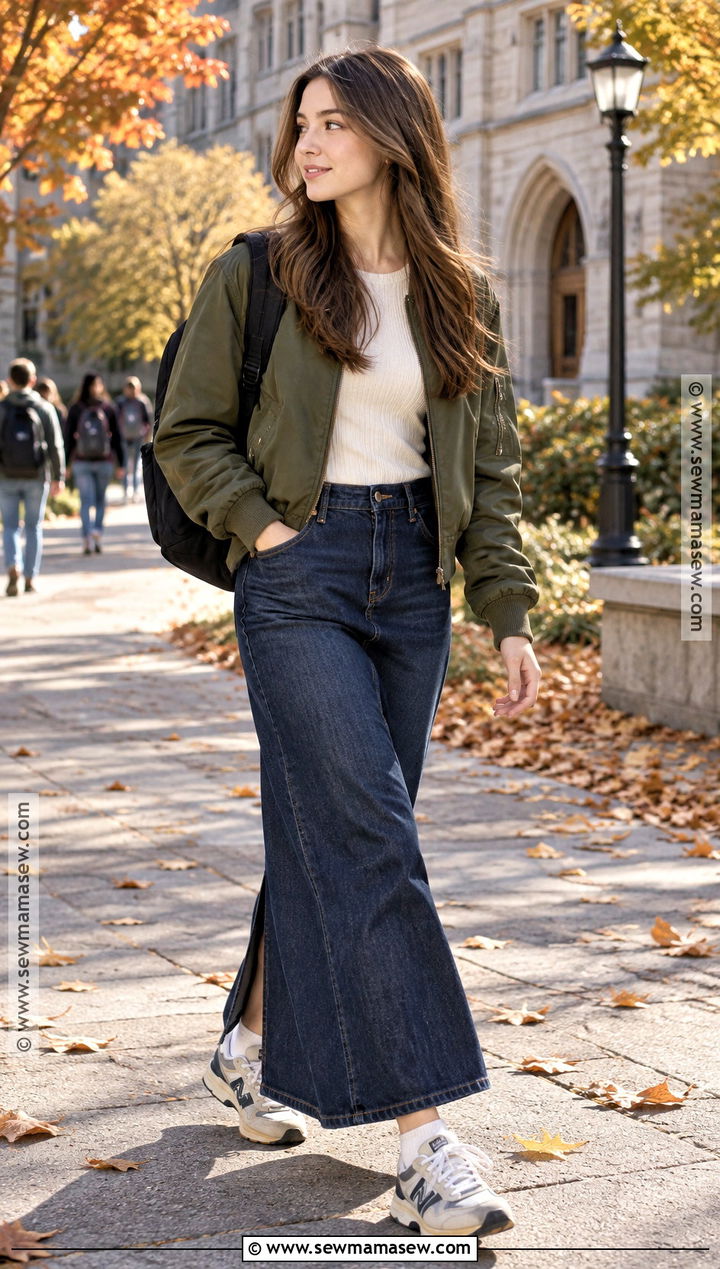 Bomber Jacket And Maxi Skirt School Outfit - 25 autumn outfits school