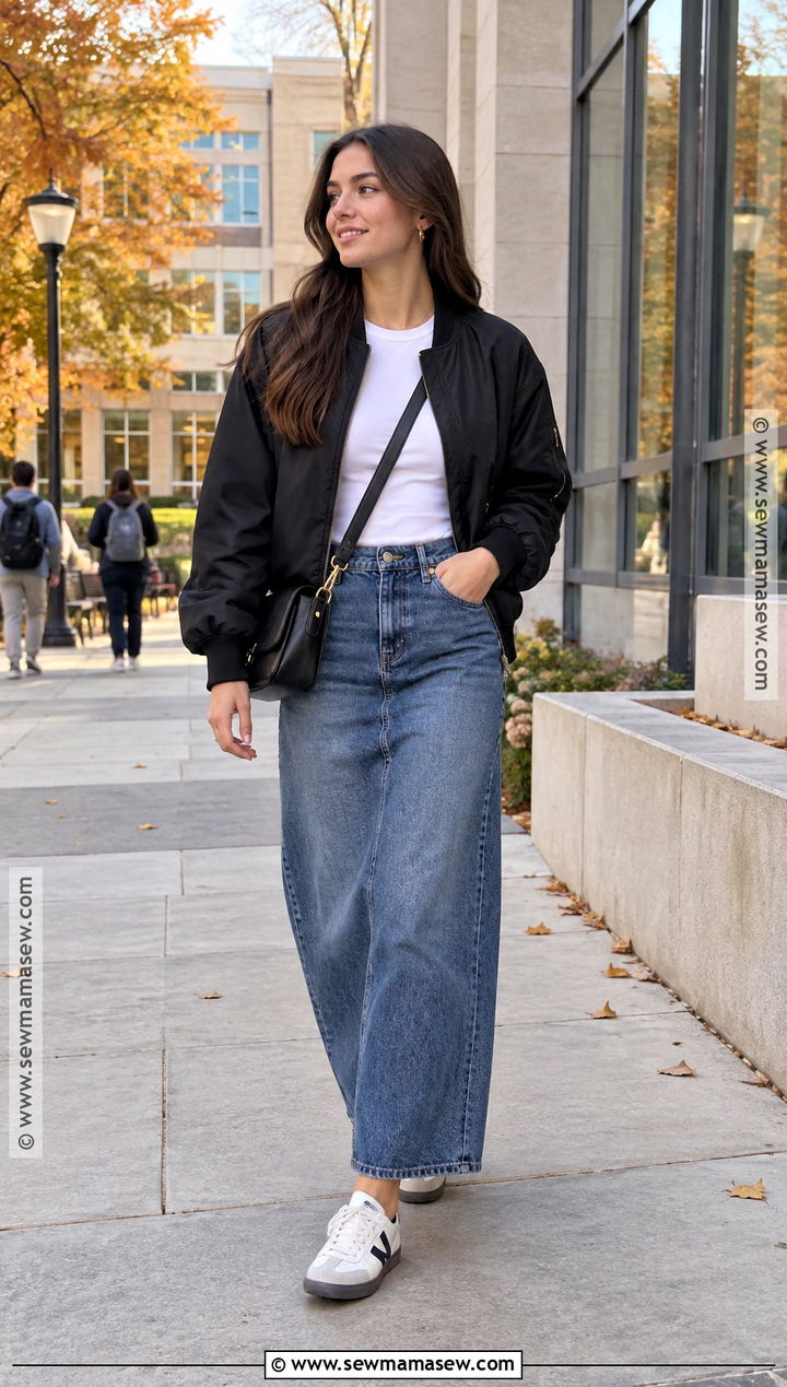 Bomber Jacket And Maxi Skirt School Outfit - 15 Cute Fits For School Fall
