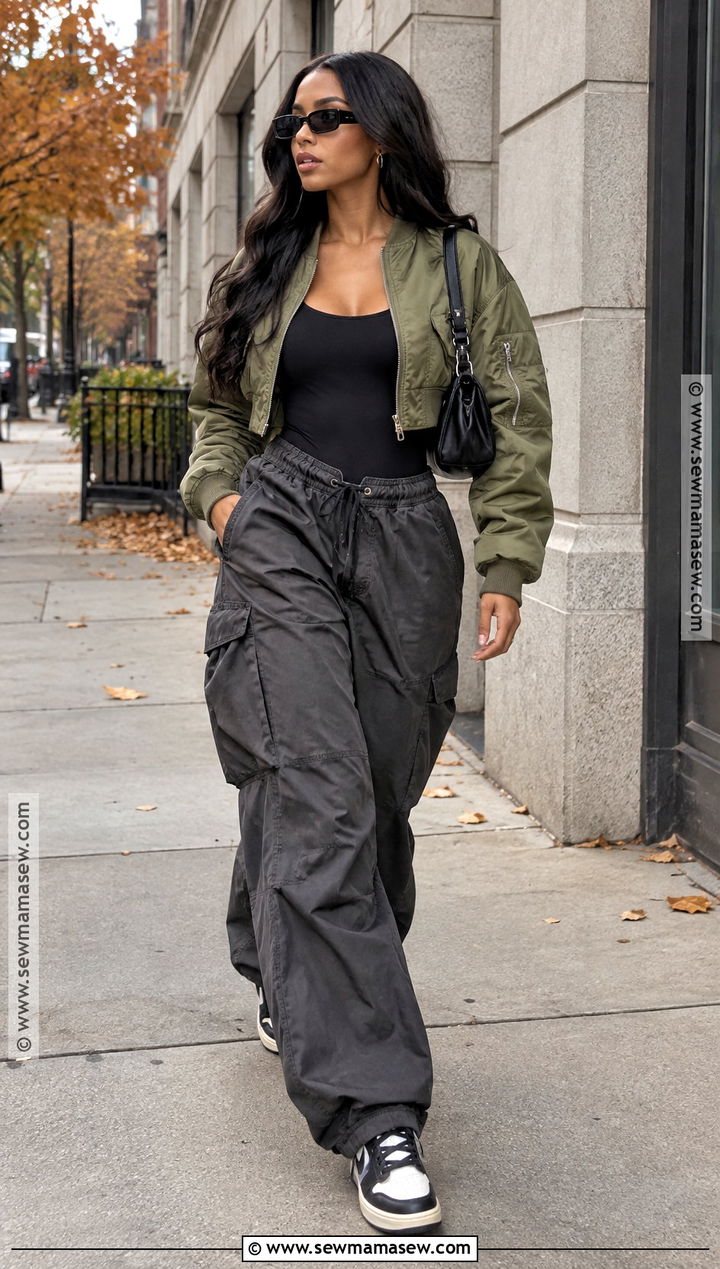 Bomber Jacket And Parachute Pants Fall Baddie Outfit - 20 chill baddie outfits fall