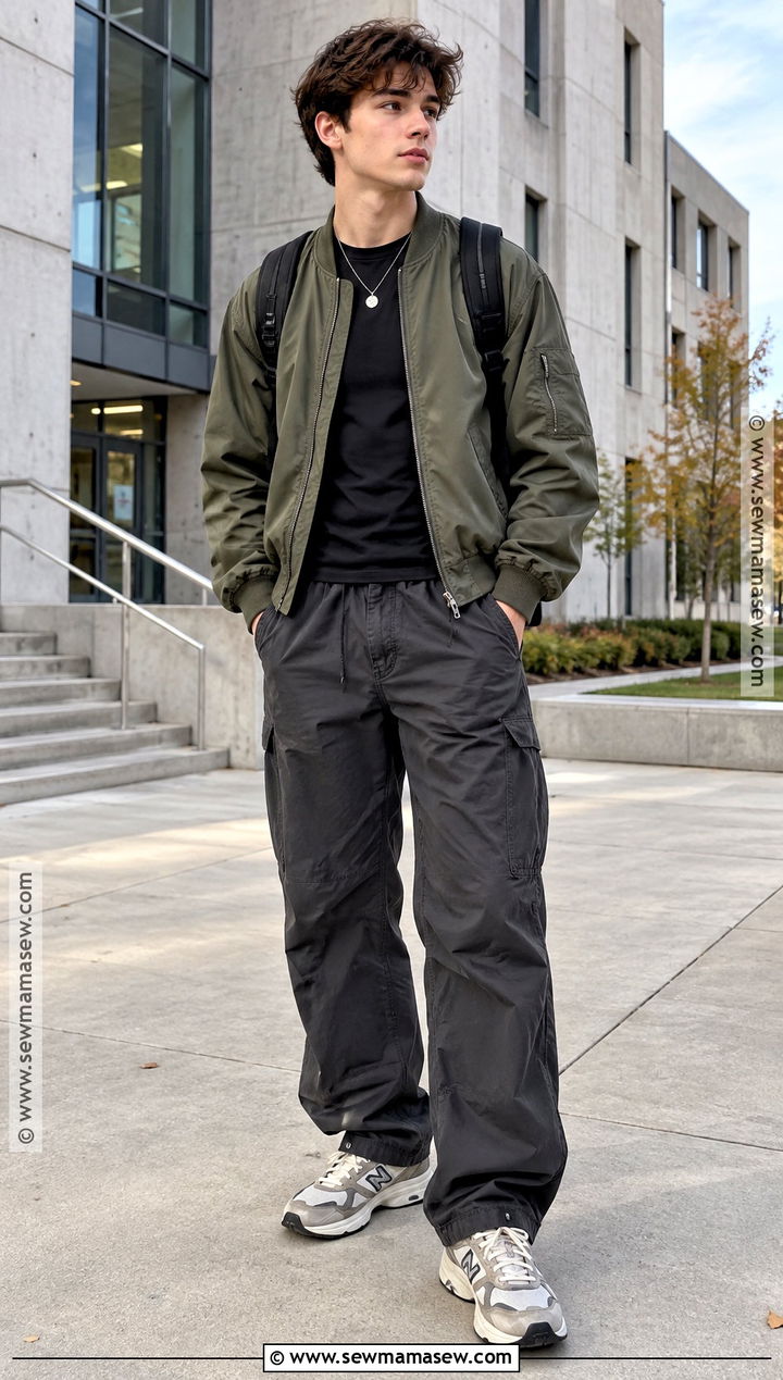 Bomber Jacket And Parachute Pants Fall School Outfit - 25 fall outfit inspo for school ideas