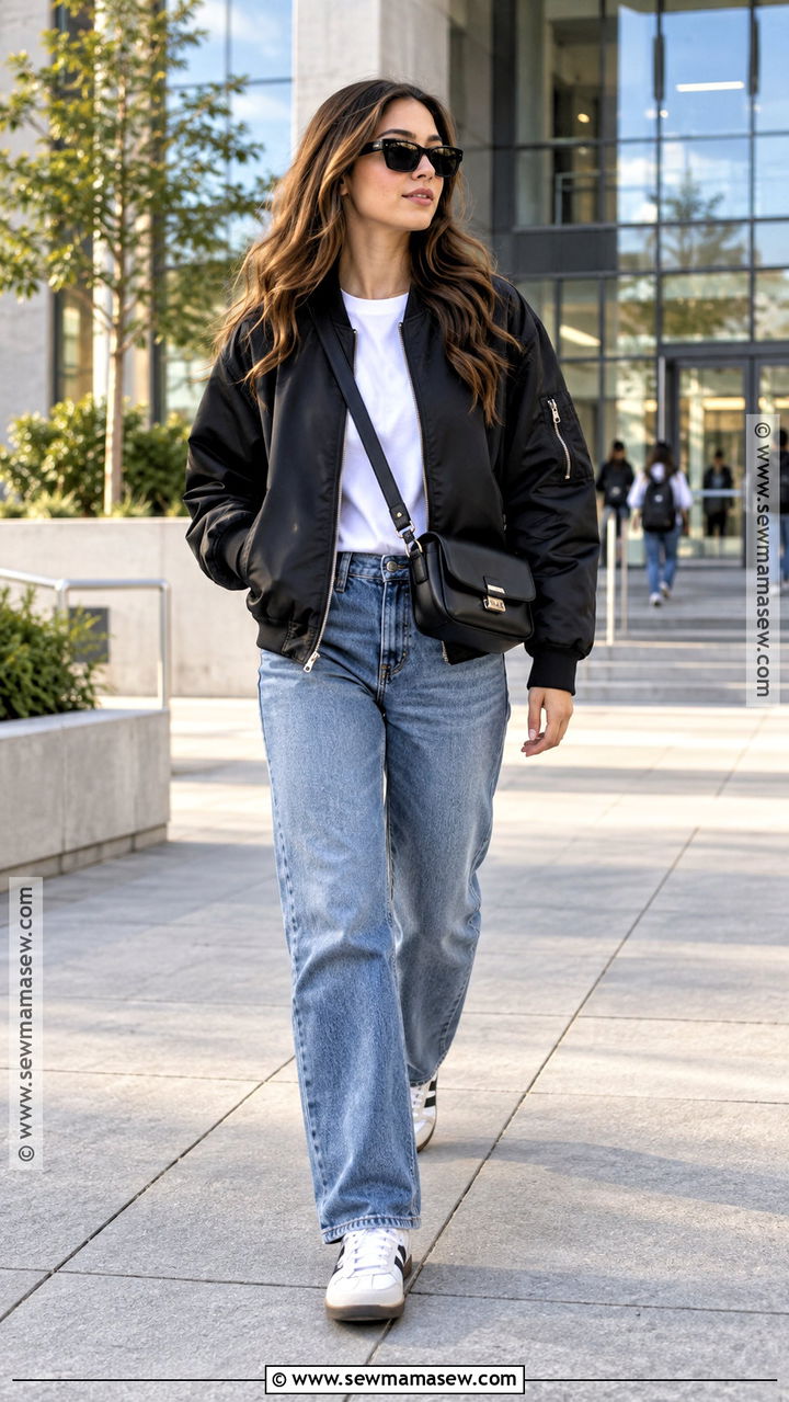 Bomber Jacket And Straight Jeans School Streetwear Outfit - 20 back to school streetwear outfits