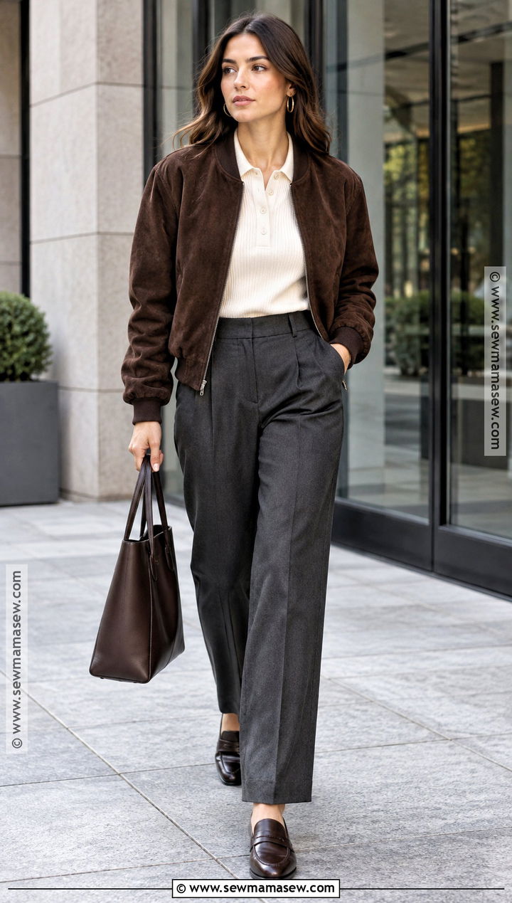 Bomber Jacket And Tailored Pants Autumn Outfit - 25 autumn outfit ideas 2026