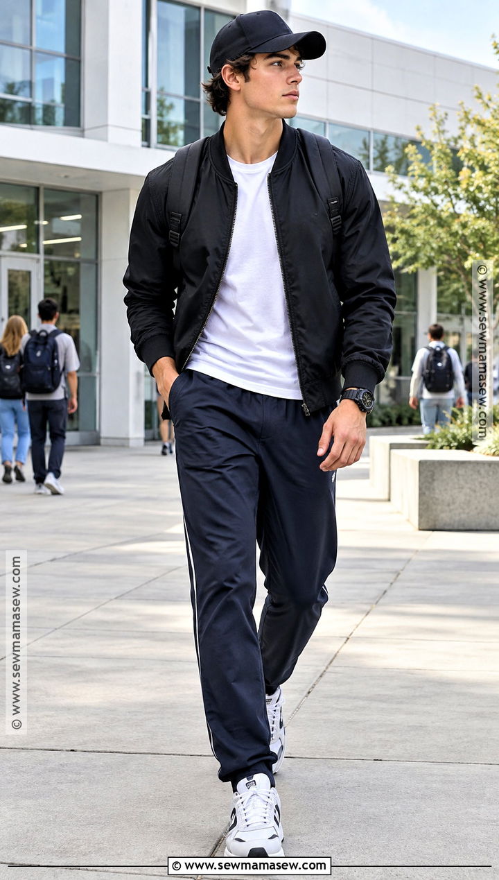Bomber Jacket And Track Pants Outfit - 15 masc back to school outfits