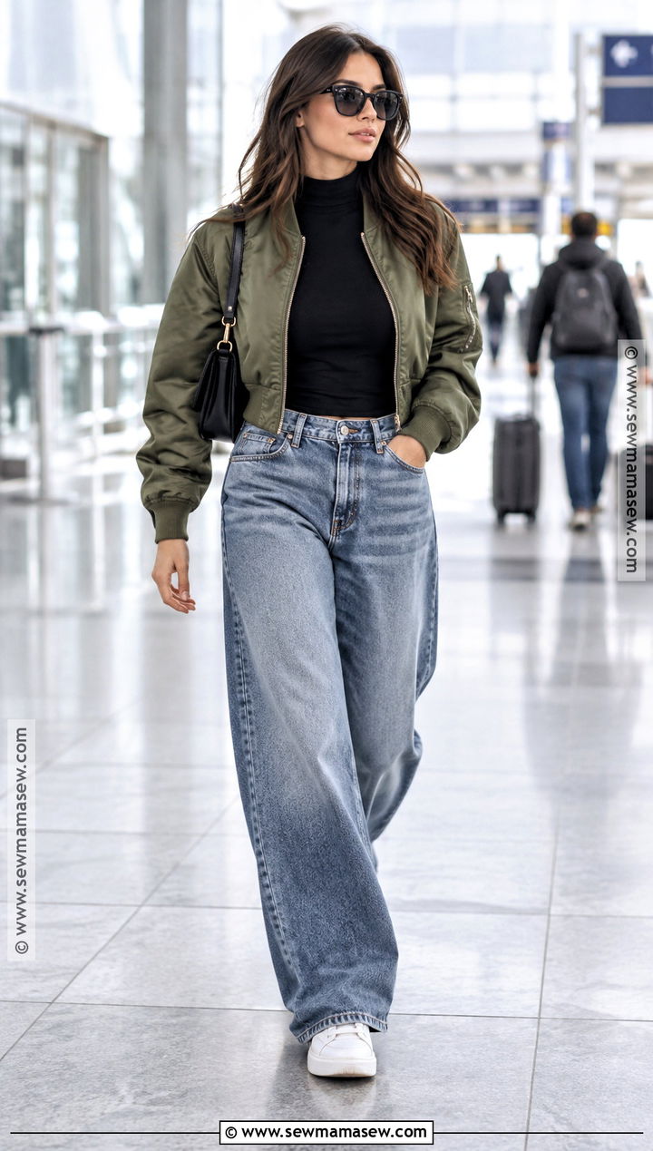 Bomber Jacket And Wide Leg Jeans - 15 Fall Fashion Wide Leg Jeans
