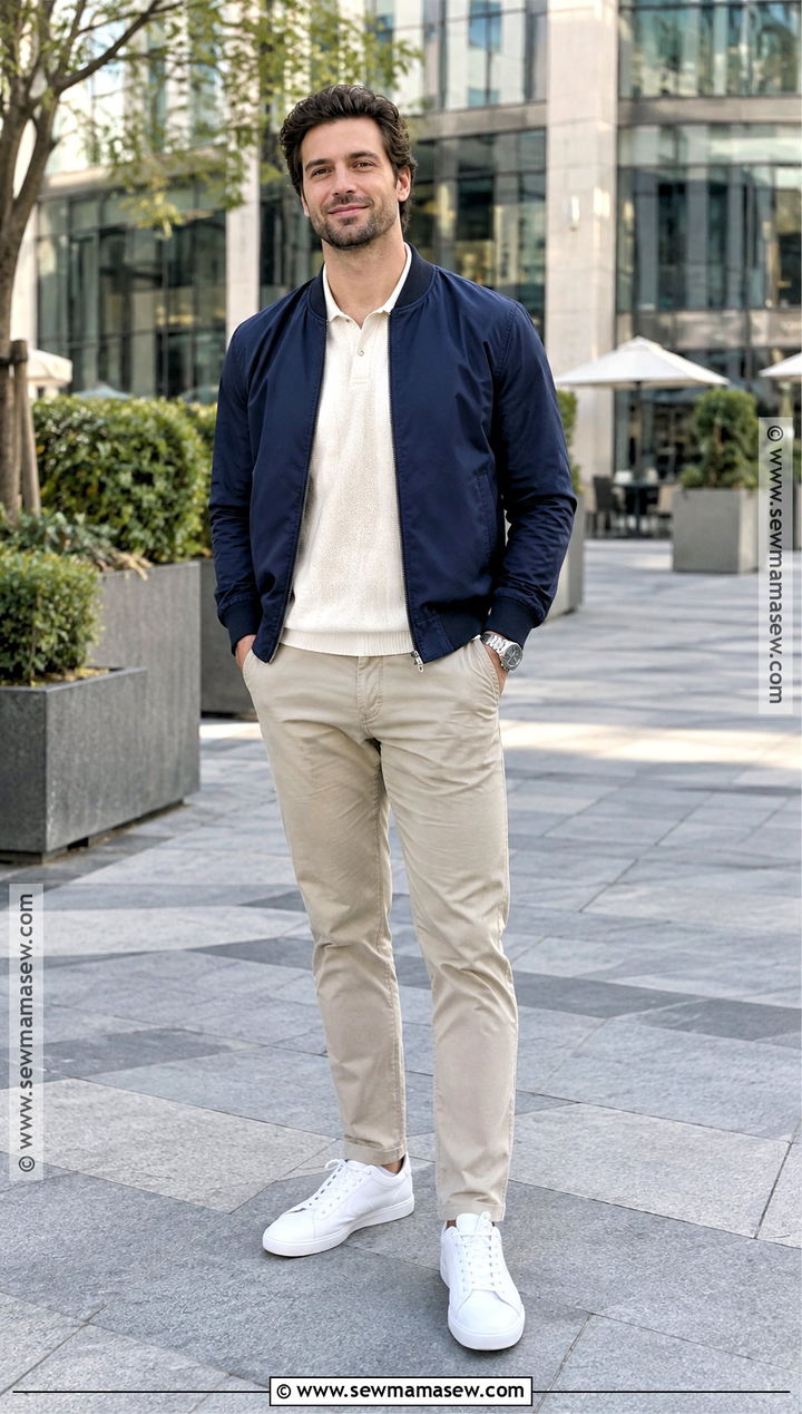 Bomber Jacket Autumn Outfit With Chinos - 25 autumn outfits men casual