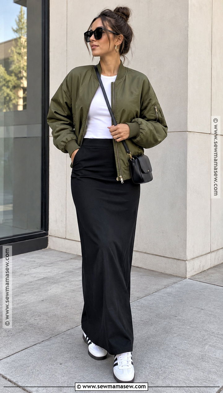 Bomber Jacket Fall Outfit With Maxi Skirt - 30 fall outfits 2026
