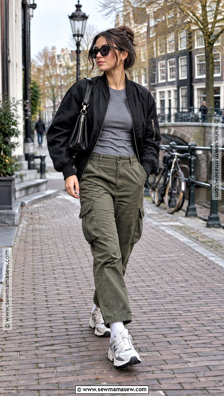 Bomber Jacket With Cargo Pants And Sneakers - 15 amsterdam fits autumn
