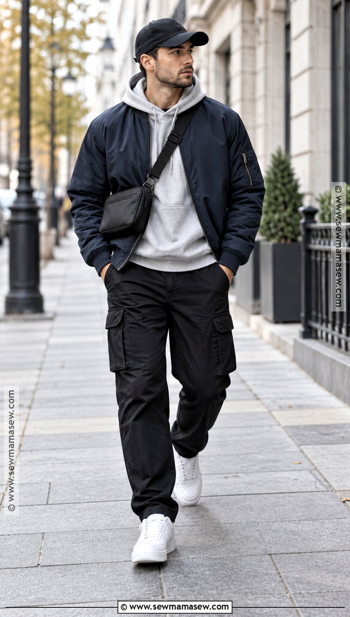 Bomber Jacket With Hoodie And Cargo Pants - 20 mens outfits autumn