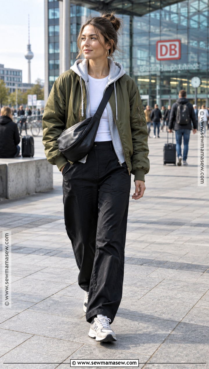 Bomber Jacket With Hoodie And Relaxed Pants - 15 berlin in september outfit ideas