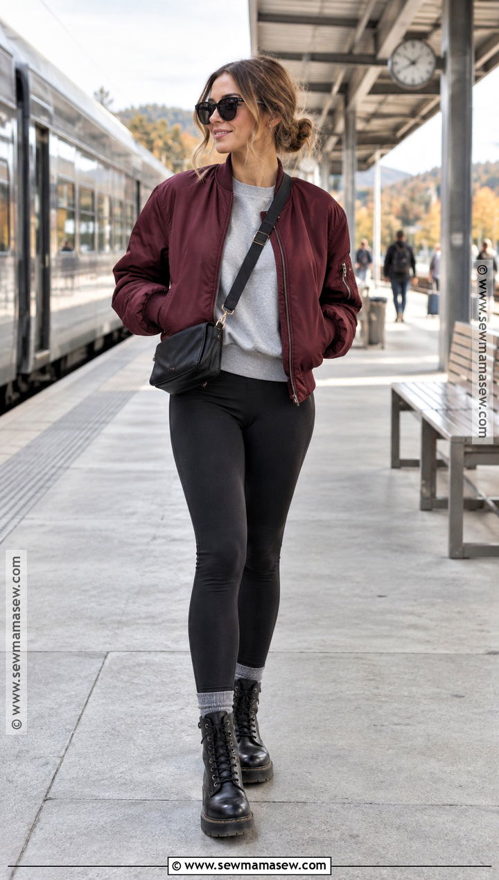 Bomber Jacket With Leggings And Combat Boots - 25 autumn outfits with boots