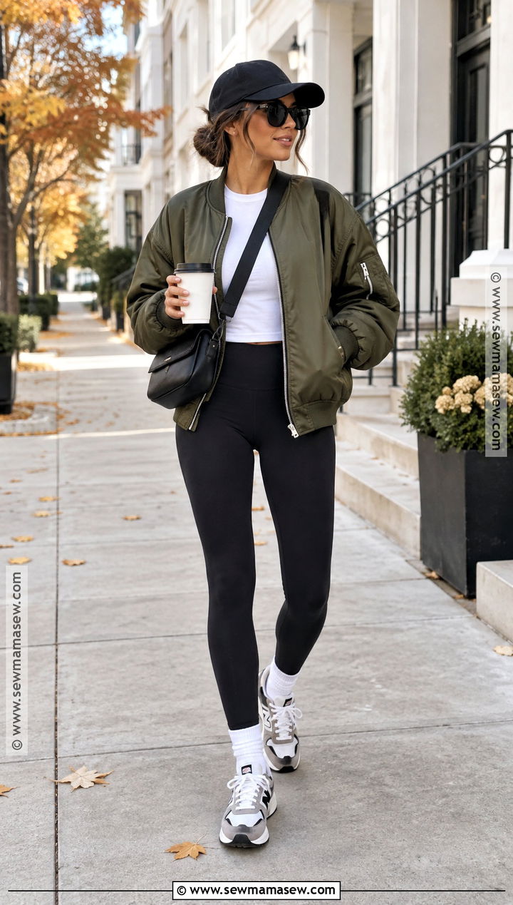 Bomber Jacket With Leggings And Sneakers - 15 kate brock fall outfits