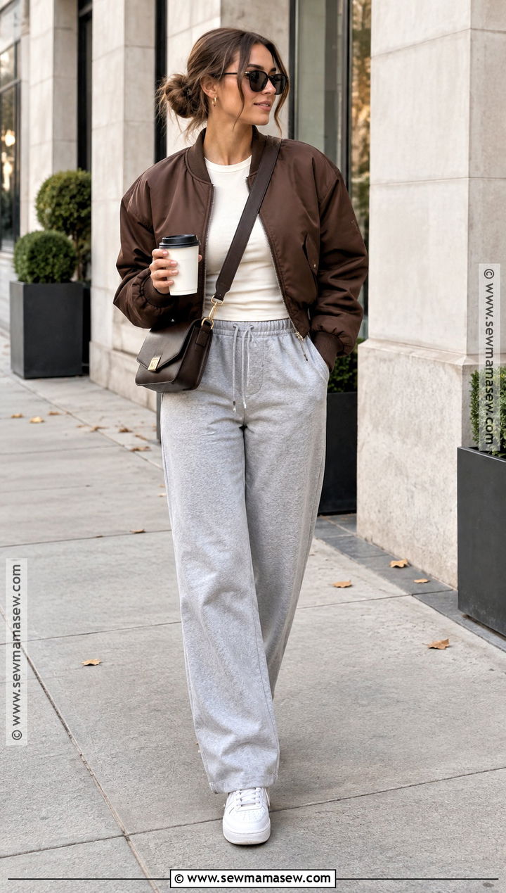 Bomber Jacket With Sweatpants And Classic Sneakers - 15 cute sporty outfits fall