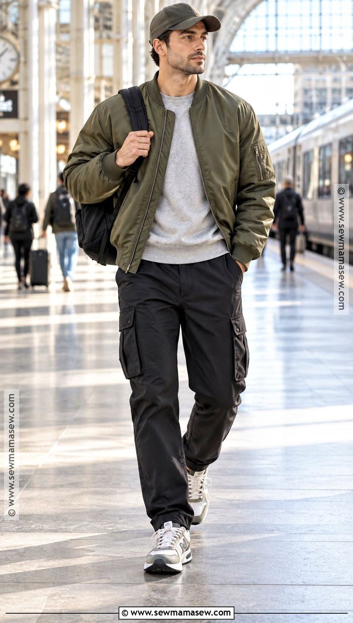 Bomber Jacket With Sweatshirt And Cargo Pants - 25 fall fits for men
