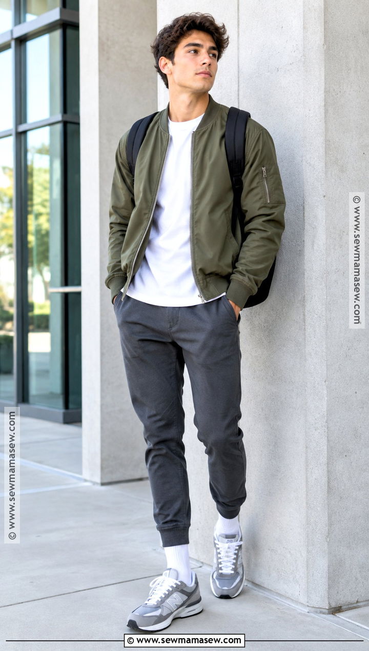 Bomber Jacket With T Shirt And Joggers - 20 basic back to school outfits